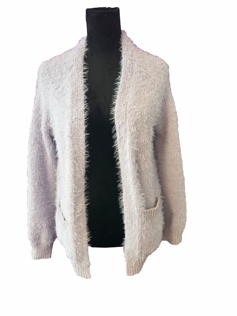 🆕💜 Freshman 1996 Light Lavender Fuzzy Open Front Cardigan Sweater XS